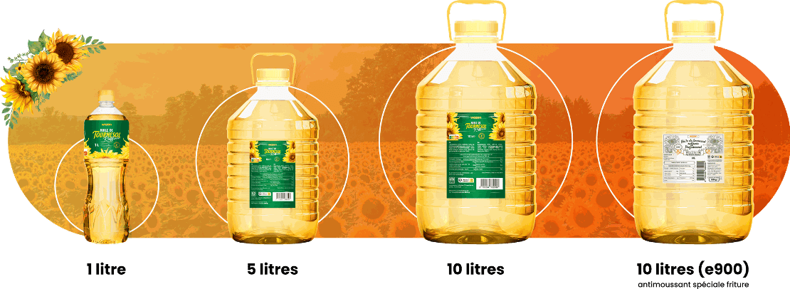 Wazen sunflower oil formats: 1L, 5L, 10L, 10L e900